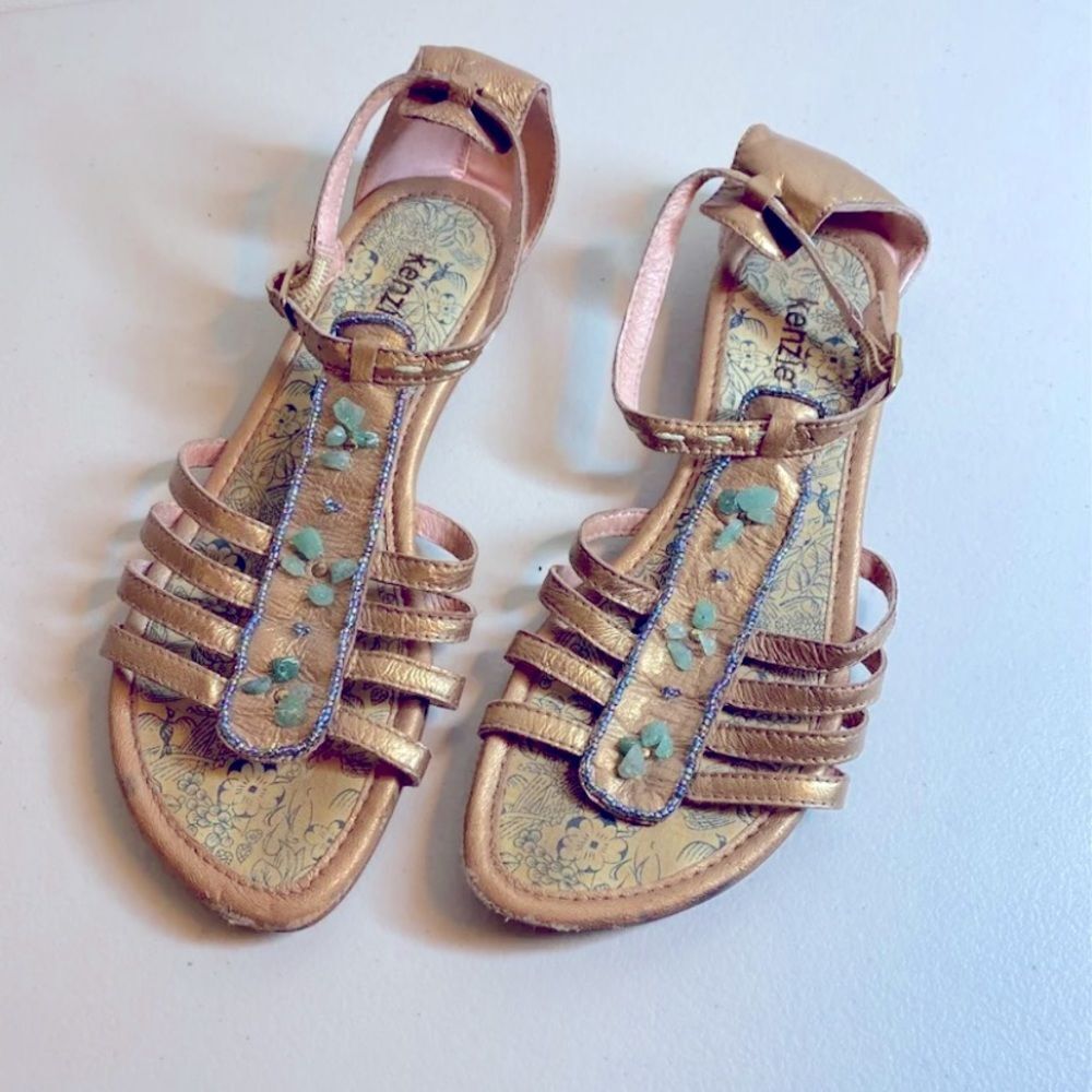 Beaded‎ Rose Gold Kenzie Poise T Strap Gladiator Sandals